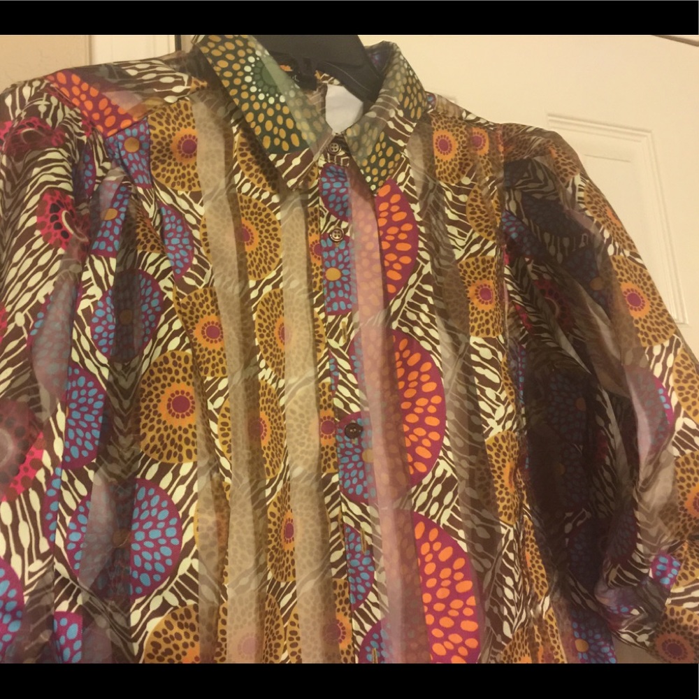 Sheer wide sleeved multi color blouse.